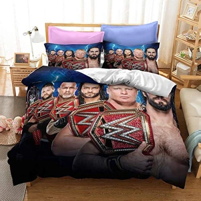 Image of NICHIYOBI World Wrestling Entertainment (WWE) Bed Linen Set with Duvet Cover and Pillowcase, Microfibre, 3D Digital Print, 3 Piece Bedding (14, Single, 135 x 200 cm)