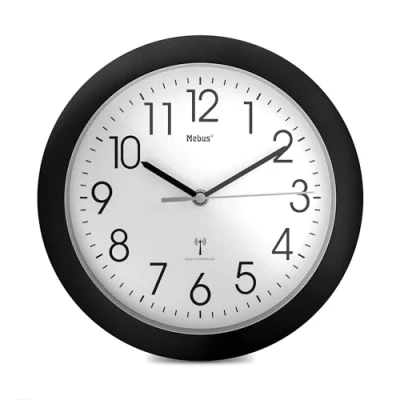 Image of Mebus Radio Controlled Wall Clock with Black Frame Diameter, 25 cm Durchmesser