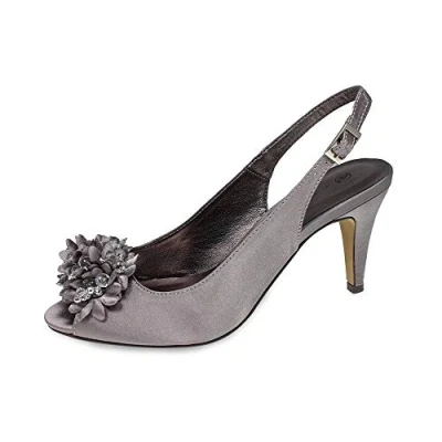 Image of Lunar Sabrina Satin Slingback Court 5 UK Dark Grey