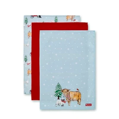 Image of Cooksmart Pack Of 3 British Designed Christmas Tea Towels For The Festive Season Towel All Types Kitchens On Farm