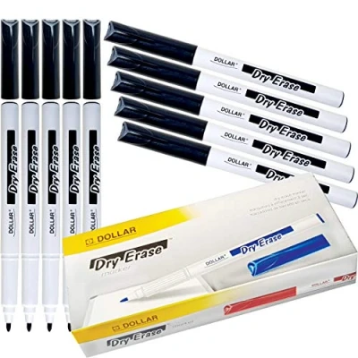 Image of Dry Erase Everyday Use Whiteboard Marker Pens Easy Wipe School Office Business (10 x 1.0mm Medium Black + 5 PATEL Ball Pens)