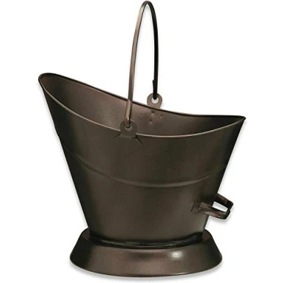 Image of Heavy Duty Metal Fireside Waterloo Bucket Fireplace Hod Scuttle Coal Fuel Ash Wood Log Storage Option with Shovel and Poker (Bronze/Oxy Bucket)