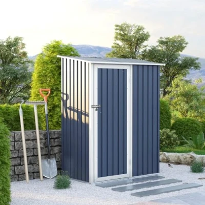 Image of Charles Bentley 4.7ft x 3ft Metal Storage Shed Small Grey Roof Door Apex DIY Tools, Steel Structure