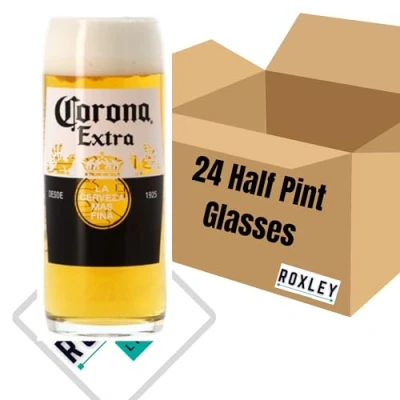 Image of 24 X Roxley Corona NUCLEATED Half Pint Glasses X24 Original Lager Beer Pints Glass 28 cl