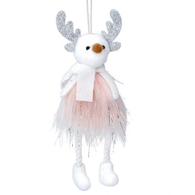 Image of Gisela Graham one Faux Fur Pink/White Reindeer Decoration