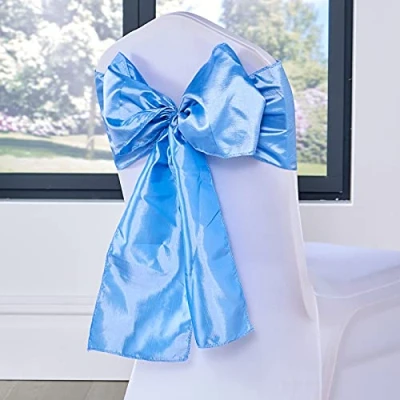 Image of Taffeta Sashes Wedding Chair Covers Sky Blue Bows Chairs Decoration Party UK Vibrant Solid Colours (Sky Blue, 10 PCS)
