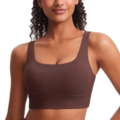 Image of CRZ Yoga Womens ButterLuxe U Back Sports Bra Padded Low Impact Crop Top Workout Sport Taupe XS