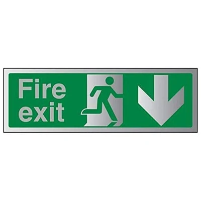 Image of V Safety Fire Exit Arrow Down Sign 300mm x 100mm 1.6mm Alu Rigid Plastic
