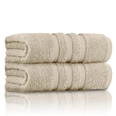 Image of GC GAVENO CAVAILIA 2 Pk Bath Towels, 550 Gsm Quick Dry Towel, Highly Absorbent Egyptian Cotton Towel Set, Machine Washable Bathroom Towels Natural