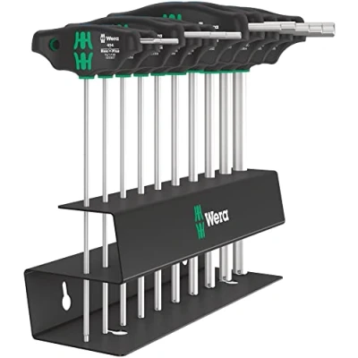 Image of Wera Imperial 2 05023454001 454/10 HF Set 2, Cross Handle Screwdriver Set, Hex Plus with Holding Function, Inch, 10 Pieces, Black, Inch