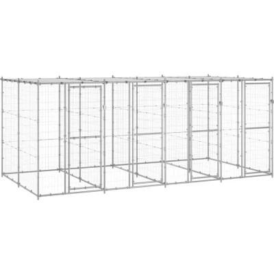 Image of vidaXL Outdoor Dog Kennel with Roof Patio Garden Terrace Backyard Puppy Enclosure House Cage Supply Run Galvanised Steel 9.68 m²