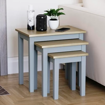 Image of Vida Designs Yorkshire Nest of 3 Tables for Living room, Stacking Side Tables, Sturdy and Easy Assembly (Oak &amp; Grey)