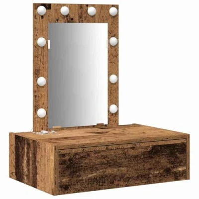 Image of vidaXL Wall Hanging Dressing Table with LED Lights Old Wood