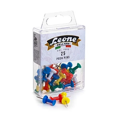 Image of 25 Pins with Coloured Push (1.15 x 23 mm) Hanging Box Leone Dell&#039;Era Made in Italy