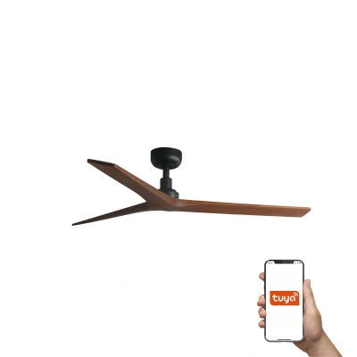 Image of Klim Medium 3 Blade Ceiling Fan Matt Black, Walnut Tuya Smart System