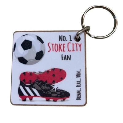 Image of WHITE COTTON CARDS Stoke City Potters FC Football Club Fan KEYRING (K FN62)