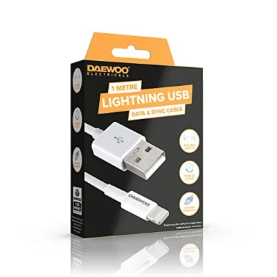 Image of Daewoo 1 Metre USB to 8 Pin Lighting Charge Cable for Date &amp; Sync Connection, Power Level 5V 1A, Use with Compatible Adaptor,