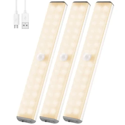 Image of Motion Sensor Lights Indoor,28 led Under Cabinet Closet Wireless Kitchen Counter Undercounter Lighting Rechargeable Battery Powered Bedroom Night Light Wardrobe,Stairs,Hallway,LED Garage