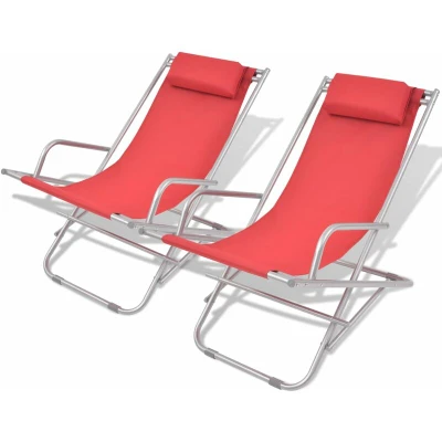 Image of vidaXL Reclining Deck Chairs 2 pcs Steel Red