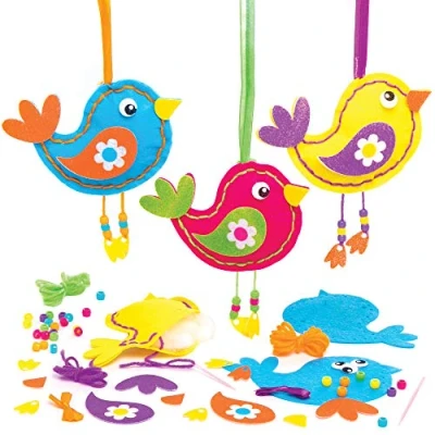Image of Baker Ross Bird Decoration Sewing Kits, Creative Art and Craft Supplies for Kids to Make Decorate (3 Pack), AT568,Blue,pink