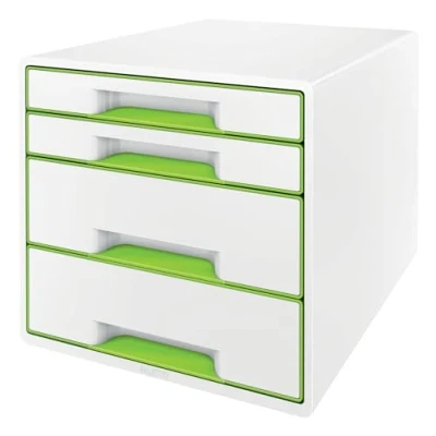 Image of Leitz 52132054 4 A4 Drawer Cabinet with Marker Pen and Transparent Tray, Organiser, WOW Range, Green
