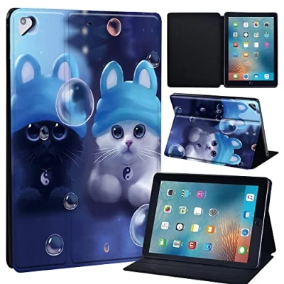 Image of Leather slim lightweight Stand Cover Case for Apple New iPad 9.7 2018 2017(6th Gen, 5th Gen)/iPad Air 2/iPad Air/iPad Pro Tablet with Auto Wake/Sleep (twin cats)