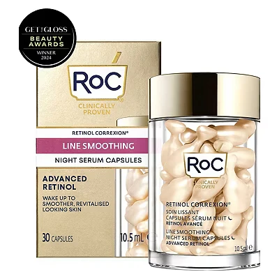 Image of RoC Retinol Correxion Line Smoothing Night Serum Capsules Daily Anti Wrinkle &amp; Aging Treatment Visibly Reduces Fine Lines Wrinkles Overnight Skincare 30