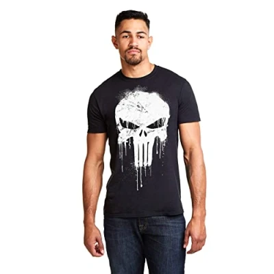Image of Marvel Men&#039;s Avengers Punisher Skull T Shirt, Black (Black Blk), X (Size:X Large)