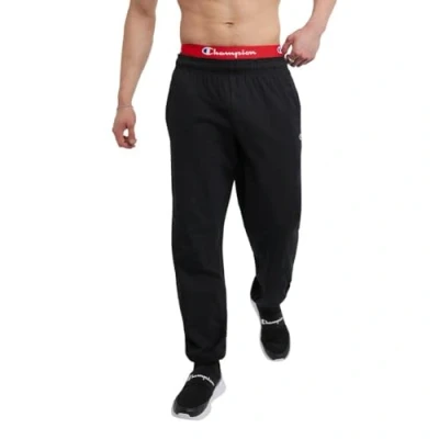 Image of Champion Men&#039;s, Lightweight Lounge, Jersey Knit Casual Pants (Reg. Or Big &amp; Tall) Track, Black C Patch Logo, X Large