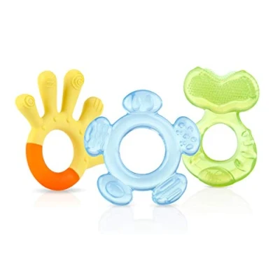 Image of Nuby 3 Step Teething Set of Baby Teethers Textured Surfaces Refrigerator Safe BPA Free