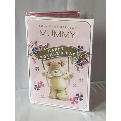 Image of To A Very Special Mummy Happy Mother&#039;s Day Mothers Card Pink Teddy/Gold Banner 3D/Foil Detail(PRELUDE47669)