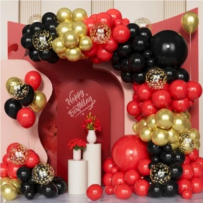 Image of Black Red Gold Balloon Arch Kit,100 Pcs Garland Kit with Confetti Balloons for Birthday Baby Shower Wedding Engagement Anniversary Party Decorations