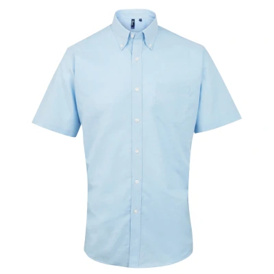 Image of Premier Mens Signature Oxford Short Sleeve Work Shirt (Light Blue) Size 18.5R