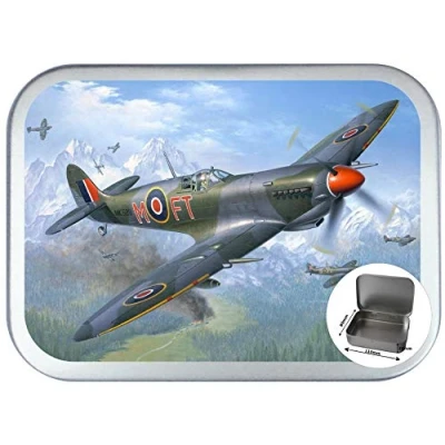 Image of TEEZ Spitfire 150ml Silver Hinged Tobacco Tin, 2oz Tin