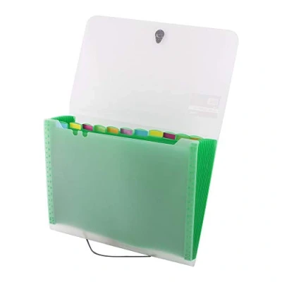 Image of D.RECT 5540 Sorter Pouch Document Sorter, School, Alphabetical Expandable Pockets 12 Compartments Office, Home Format A4 Green