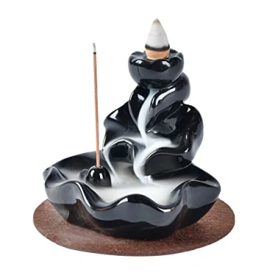 Image of Handmade Waterfall Backflow Incense Burner,Backflow Burner Holder for Home Office Bedroom Yoga Decoration with 20 Pcs Free Cones (Lotus Leaf)