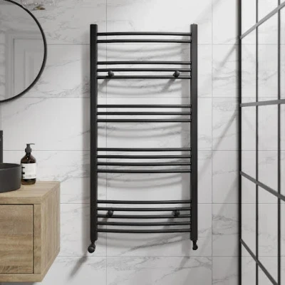 Image of DuraTherm Curved Heated Towel Radiator Matt Black 1200 x 600mm