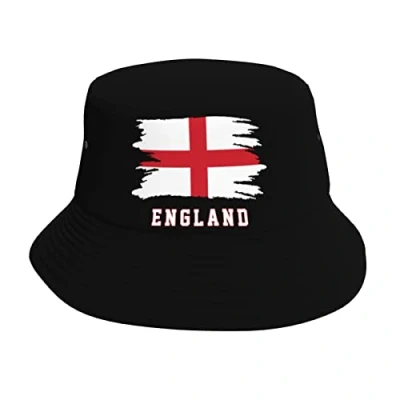 Image of WanwEN Bucket Hat England Flag Cool Fans Printed Sun Hats Fisherman Outdoor Summer Travel Hiking Beach Caps Black, 7 1/4