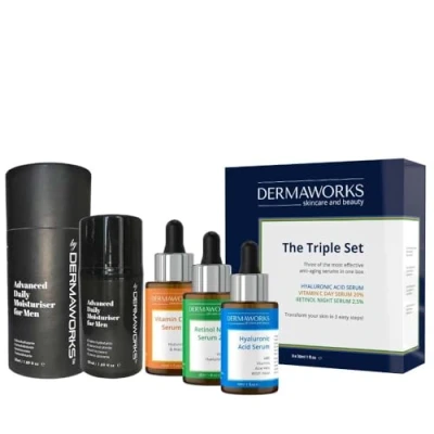 Image of Mens Skincare Gift Set Face Moisturiser Cream and 3 Serum with Hyaluronic Acid, Retinol Vitamin C Anti aging, Hydrating Brightening Skin Care for Men