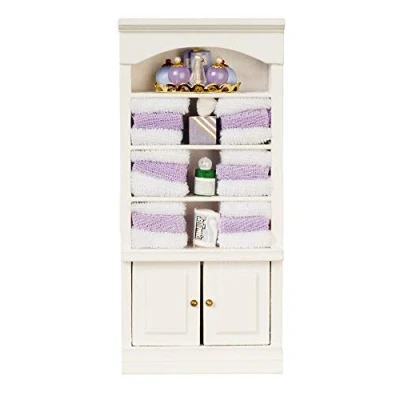 Image of Melody Jane Dolls House Shelf Unit with Lilac Accessories Bathroom Furniture