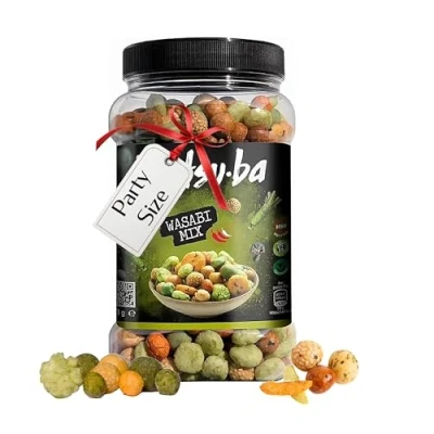 Image of Mitsuba Wasabi Rice Snacks Bulk Mixture of Spicy Crackers &amp; Coated Peanuts 800g Japanese with Topline Card for Party Food, Movie Nights or Pub Snacks.