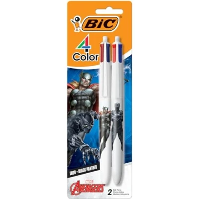 Image of BIC 4 Color Marvel&#039;s Avengers Edition Retractable Ball Pens, Medium Point (1.0mm), 2 Count Pack, Pen With Long Lasting Ink