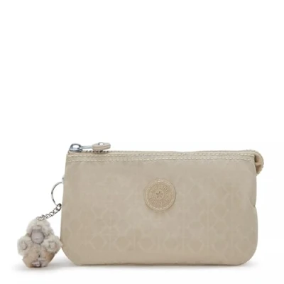 Image of Kipling Creativity Large Printed Pouch, Sign Beige Emb, 7.25&quot; L x 4.25&quot; H 0.5&quot; D