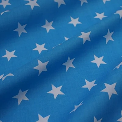 Image of Bright Blue Polycotton Fabric with White Stars (Per Metre)