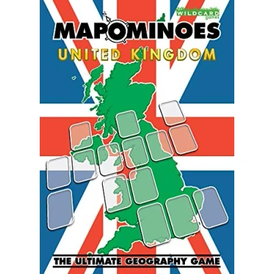 Image of Wild Card Games MAPOMINOES UK Fun educational geography travel game about connecting counties in England, Scotland, Wales &amp; Northern Ireland. Like dominoes with maps.,Black