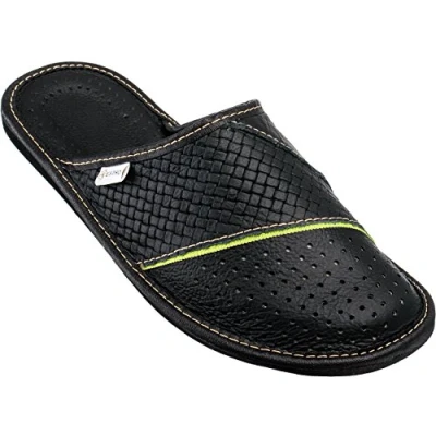Image of ESTRO Mens Leather Slippers Men&#039;s Mules House Shoes Men M55 (12 UK, M66 Black)