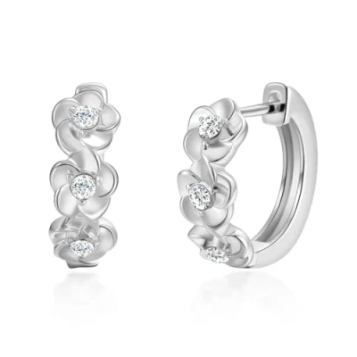 Image of Philip Jones Silver Plated Flower Hoop Earrings Created with Zircondia® Crystals