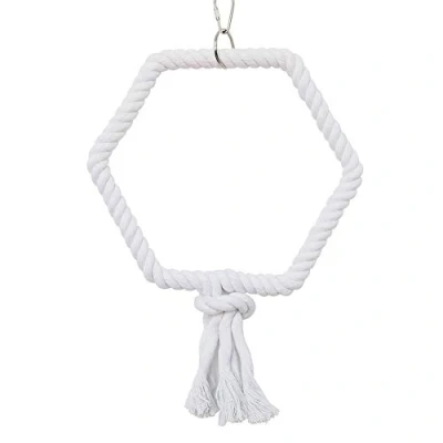 Image of Parrot ESSENTIALS Hexagon Cotton Rope Swing Natural Perch Wooden for Parrots, Budgies, Conure and More Toy Nest Encourages Foot Exercise Hanging