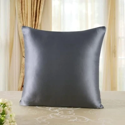 Image of townssilk Both Side 100% 19mm Pure Mulberry Silk Pillowcase for Hair and Skin Health, 50x50cm size Pillow Case Cushion Cover with Hidden Zipper 600 Thread Count Darkgrey