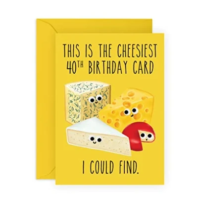 Image of Central 23 40 Birthday Card &#039;Cheesiest 40th Card&#039; Sweet Gifts for Men Forty Year Old Comes With Fun Stickers Made In UK